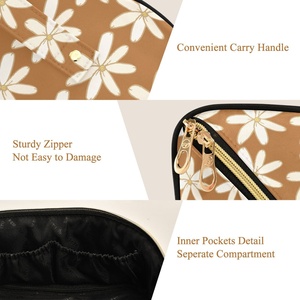 Pochette portable avec fermeture éclair dorée, sac de maquillage de voyage grande capacité, imprimé personnalisé fleurs hawaïennes, sacs cosmétiques pour femmes - Product Image 4