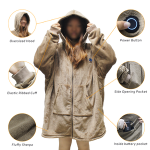 Manufacturer Cozy Warm Soft Heated Electric Wearable Winter <strong>Hoodie</strong> <strong>Blanket</strong> for Adults <strong>Men</strong> and Women With Battery - Product Image 3