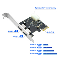 Carte d'extension USB 3.0 PCIe X1 à 2 ports, puce ASM1042, 5 Gbit/s pour PC de bureau / Alimentation 4 broches, matériau PCB, en stock