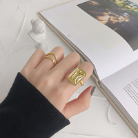 2025 à la mode femmes plaqué or bande ouverte anneau bijoux fins 925 argent géométrique Double ligne réglable anneau bijoux pour femmes