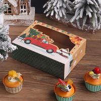 Boîtes à donuts pliables de Noël en gros avec fenêtre transparente, boîtes d'emballage cadeau personnalisées pour pâtisseries et biscuits de boulangerie