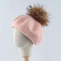 Chapeau d'hiver en laine 100% pour garçons et filles, bonnet en fourrure naturelle véritable avec pompon pour enfants, bébé, bonnet à pompon