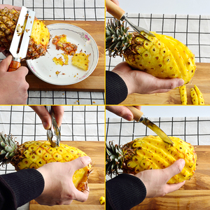 Pelador de caña de azúcar de piña de acero inoxidable, 4 Uds., rebanadoras, cuchillo para pelar, juegos de tenedores, herramientas de tienda de frutas para su <span class=keywords><strong>cocina</strong></span> - Product Image 6