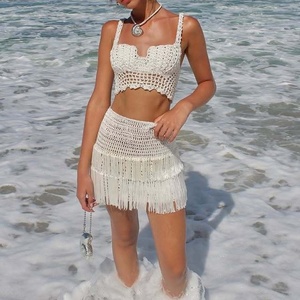 Summer New Hollow Out Fashion Holiday 2PCS Outfit Women Solid Patchwork Sexy Sets Short Top Mini Skirts <span class=keywords><strong>Chic</strong></span> Ladies Suits - Product Image 2