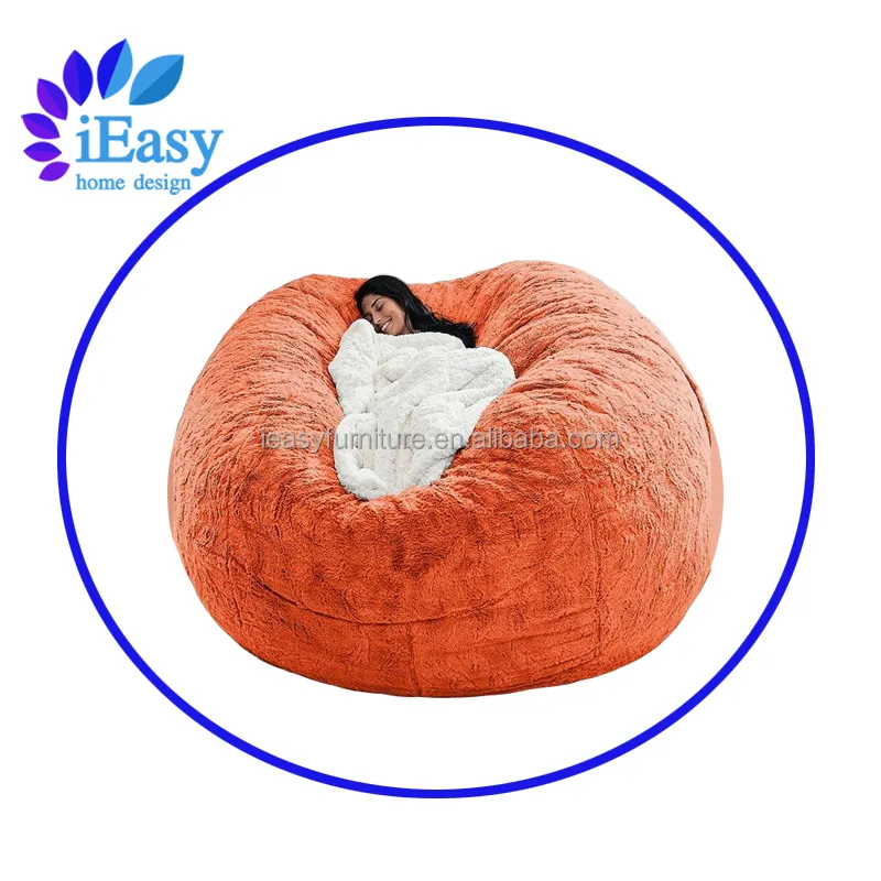 IEasy – meuble en tissu de fourrure de 7 pieds, housse de canapé-lit paresseux, pouf géant, doux, grand pouf rond