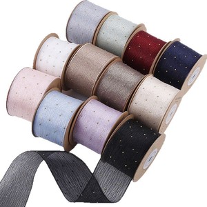 <span class=keywords><strong>Gold</strong></span>-Stamped Diamond Snow Silk Ski Yarn Ribbon DIY Bow Handmade Acessório de cabelo Straw Hat Flower Embalagem Silver Dot for Craft - Product Image 5