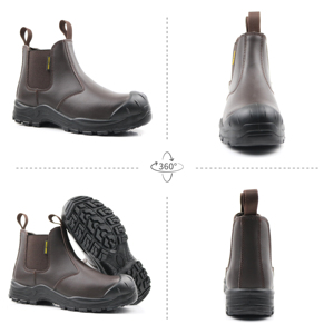 Bottes de sécurité <span class=keywords><strong>Chelsea</strong></span> en cuir véritable imperméables et antistatiques avec embout en acier marron - Product Image 2