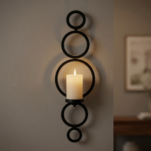 Portavelas Metálico Moderno, Decoración de Pared, Soporte Redondo para Velas Colgante, Negro, Adorno para Repisa de Sala de Estar - Product Image 3