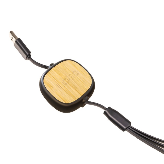 Wholesale Eco-friendly Bamboo Fast Charging 3 in 1 Retractable Usb c Micro Fast Charging Cable