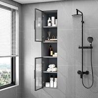 Mueble de Nicho Empotrado Moderno de Acero Inoxidable con Puertas de Vidrio y Estantes Impermeables para Baño, Ducha, Balcón