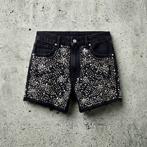 <b>White</b> Rhinestone Breathable Y2K Gothic Light Wash Straight Denim <b>Shorts</b> for <b>Women</b>-Vintage Style Summer Fashion - Product Image 1