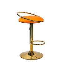 Tabouret de bar de luxe rembourré en PU orange vif avec dossier circulaire plaqué or, chaise haute réglable pour comptoir de bar et café
