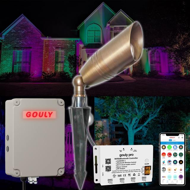 Led Garden Lights Rgbw Chasing Color Uplight 6w 24v IP65 Waterproof Led Landscape Tree Lighting Brass Spot Light