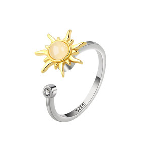 Wholesale Adjustable Anxiety Relief <b>Ring</b> Minimalist Stackable Copper Gold Plated Rotating <b>Sunflower</b> Jewelry For Women - Product Image 1