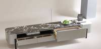 Table basse carrée noire moderne avec support TV, table centrale multifonctionnelle pour salon, mobilier de maison pratique et abordable