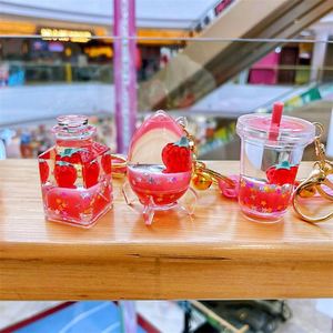 Creative Liquid Quicksand Handbag Accessories Keychain Pendant Small Gift Acrylic Keyrings <b>Floating</b> Strawberry Liquid Keychains - Product Image 1