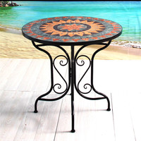 Ensemble de table et chaises de balcon décontractées en fer forgé mosaïque (3 pièces) pour l'exportation – Meubles de bar et de café