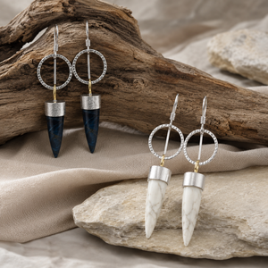 Orecchini Pendenti Vintage a Forma di Proiettile con Pietra Blu, Motivo Marmorizzato, Orecchini Pendenti Statement per Donne - Product Image 3