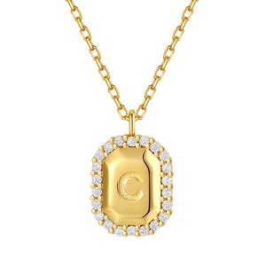 Nagosa Custom 18k Vermeil Gold <strong>Zodiac</strong> Jewelry 925 Sterling Silver Initial Letter Pave Cubic Zirconia Tag <strong>Pendant</strong> <strong>Necklace</strong> - Product Image 3