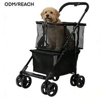 Poussette pour animaux de compagnie multifonctionnelle à double couche, grande, à récupération rapide, lavable, imperméable, pliable, à 4 roues, en métal, durable, portable, pour chats
