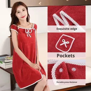 ชุดคลุมอาบน้ำคอรัลฟลีซแบบสวมได้สำหรับผู้ใหญ่ผู้หญิงกระโปรงใหญ่ซับน้ำได้ดี - Product Image 4