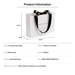 Sacs en papier kraft blanc de luxe personnalisés avec votre propre logo et poignées en ruban pour les expositions et les emballages cadeaux - Product Image 2