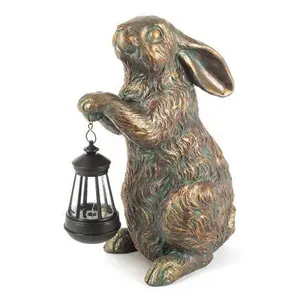 Дешевый Бронзовый кролик переносной фонарь сад
