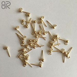 Hallazgos de joyería de oro puro de 18K, abalorios de pendientes de bola rellenos para hacer joyas, pasador de cabeza de bola - Product Image 1
