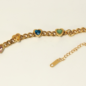 Y2K Trend Multicolor Heart <b>Crystal</b> Cuban Link <b>Bracelet</b> Waterproof Anti-fade Gold Stainless Steel Thick Chain <b>Bracelet</b> - Product Image 3