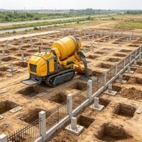 Chargeuse compacte sur chenilles à direction coulissante, moteur diesel Kubota, capacité de godet 400L, malaxeur à béton, fonctionnement flexible, idéale pour les espaces étroits