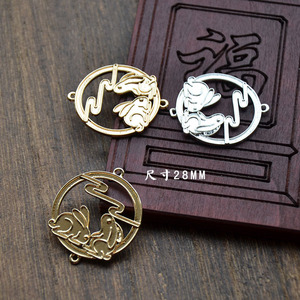 Pendentifs Thématiques Lune Lapin Plume de la Reine des Oiseaux Incrustée 28MM Connecteur Double Trou Style Antique Accessoire de Bijoux DIY - Product Image 5