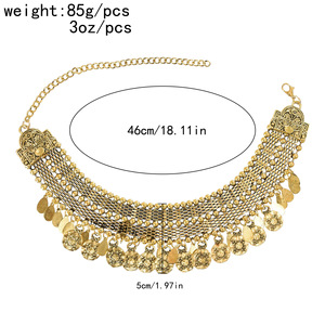 Collana con nappa e monete tribali turche, collana a catena spessa stile bib per gioielli etnici Gypsy Rajasthan, collana con ciondolo a moneta all'ingrosso - Product Image 6