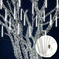 Lumières de pluie de météores IP65 étanches, LED blanc chaud, lumières de pluie tombante pour la décoration extérieure du jardin, de l'arbre de Noël et de la cour