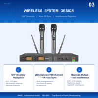 Système de micro sans fil UHF double portatif HG-D300-L-S avec connecteur XLR, alimenté par piles AA, fréquence PLL, pour KTV, réunions d'église, mariages