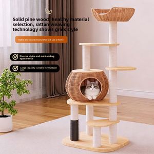 Arbre à chat en rotin et bois massif, style pastoral, avec nid intégré, gain de place, pour la maison, Chine - Product Image 1