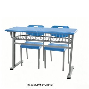 Escritorio y Silla Escolar de Altura Ajustable con Superficie Azul y Estructura Metálica para Niños, Modelo 34396-KZ18 - Product Image 2
