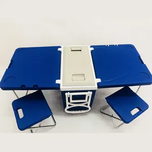 Individuelle hohe kapazität multifunktionale picknick isolierte kühlbox mit griffen räder und tische und stühle
