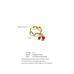 Jinأنت مطلية بالذهب PVD قابلة للتعديل ، أحجار من الفولاذ المقاوم للصدأ الشهيرة ، قطرة كرز مفتوحة من حجر الراتنج - Product Image 6