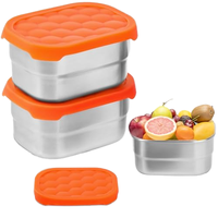 Boîtes à collation en acier inoxydable 230 ml avec couvercles en silicone, étanches, empilables, compatibles lave-vaisselle, pour aliments, sauces et épices pour enfants