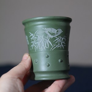 Maceta para Bonsái Hecha a Mano, Arcilla Verde, Cocida al Horno, Estilo Chino, Mini Maceta de Escritorio - Product Image 1
