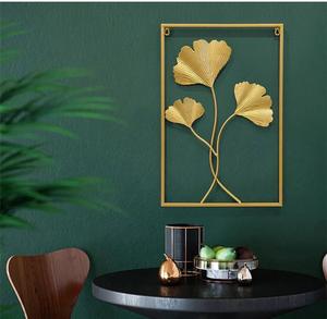 Décoration Murale en Métal Doré Rectangulaire pour Salon, Art Mural en Métal à 3 Panneaux Motif <span class=keywords><strong>Feuille</strong></span> - Product Image 4