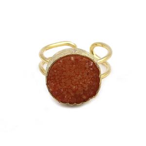 Bague Druzy violette faite à la main plaqué or bijoux en pierres précieuses réglables forme ronde bague de créateur confortable cadeau pour elle - Product Image 5