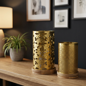 Vintage Gold Wood and Metal <b>Lantern</b> <b>Lamp</b> Natural Feature Hurricane Vintage <b>Lantern</b> - Indian Home Crafts - Product Image 3
