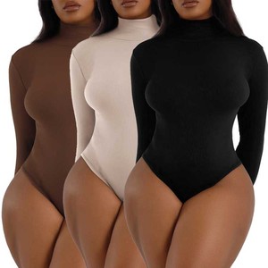 Mono acanalado XXL de alta calidad de manga larga para mujer, traje de baile de talla grande, moldeador de cuerpo, mono de una pieza para mujer - Product Image 1