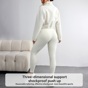 Veste de sport automne/printemps avec doublure en polaire et en duvet, demi-zip, col montant, couleur unie, haut de yoga - Product Image 3