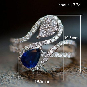 Anello con zircone a goccia blu, gioiello unisex elegante e di tendenza, accessorio regalo alla moda. - Product Image 2