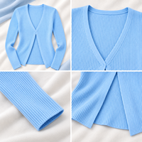 Haut en tricot fin côtelé vertical 100 % laine pour femme, coupe croisée avec fente avant, idéal pour un look élégant au quotidien (OEM)