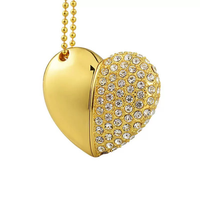Memoria USB 2.0 con Forma de Corazón, Material de Cristal, Hermosa Memoria USB Personalizada con Diamantes, 8G 16G con Múltiples Capacidades