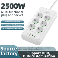 Multiprise électrique DENIXI haute puissance à double rangée, multi-prises, avec interrupteur, prise européenne, 3 prises USB