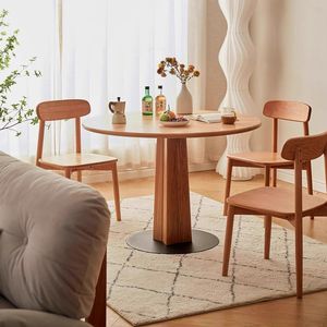 Mesa de comedor redonda de madera de cerezo nórdico, estructura estable de madera maciza para uso doméstico - Product Image 3